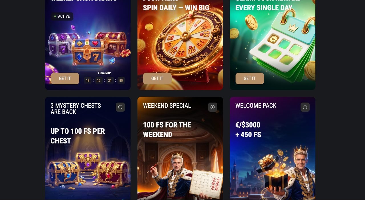 King Billy Casino promotions page showing the welcome pack of 3000 plus 450 free spins